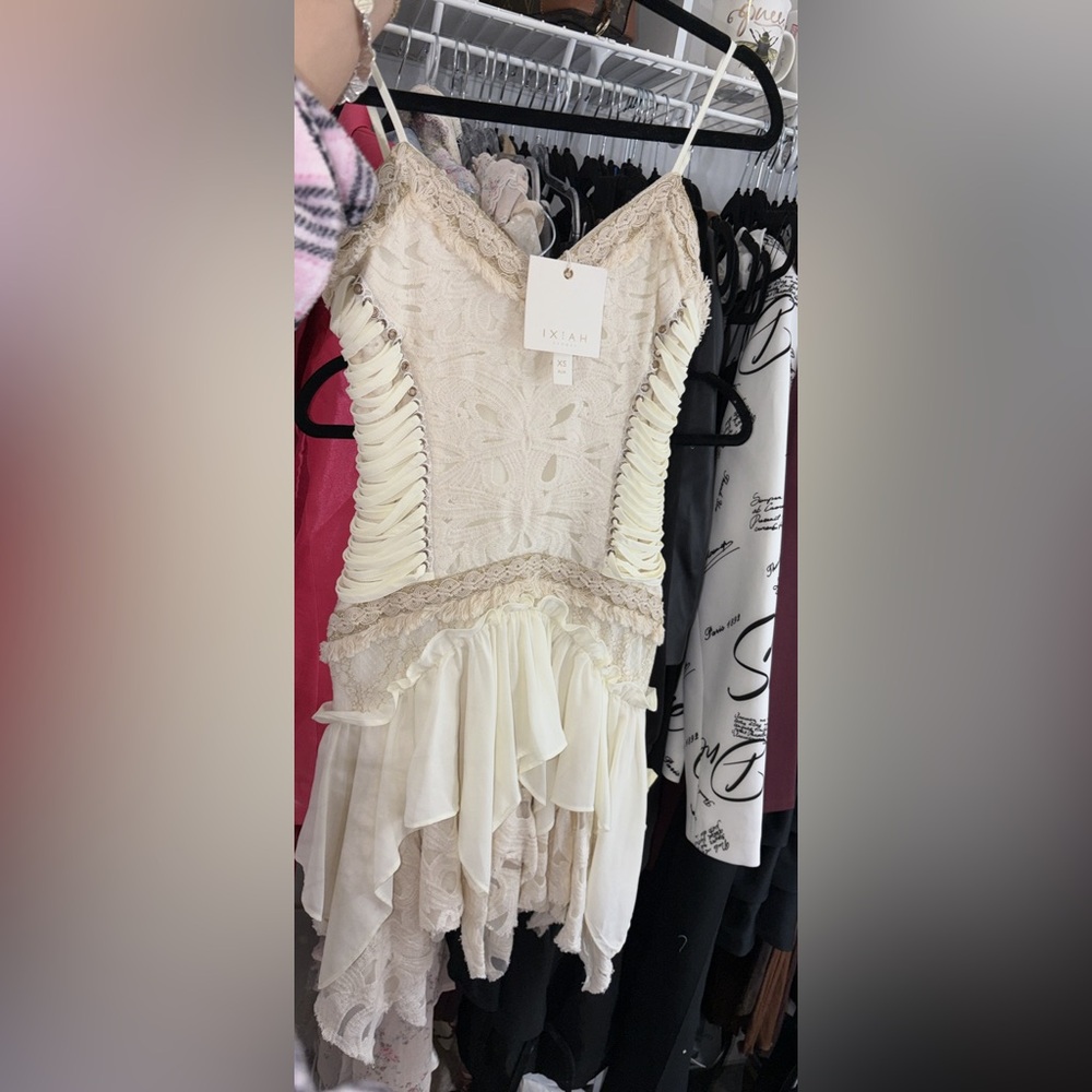 Ixiah Ivory and Beige Lace Dress